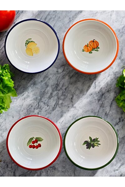 EMAYE TEZGAHI وعاء حساء ريترو عميق بطول 16 سم مكون من 4 قطع - مينا وحفرة وطبق...