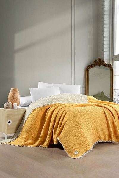 Kanz Double 5 Layer Filled Muslin Bedspread - Yellow