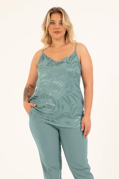 MYLİNE Jacquard Satin Blouse with Rope Straps