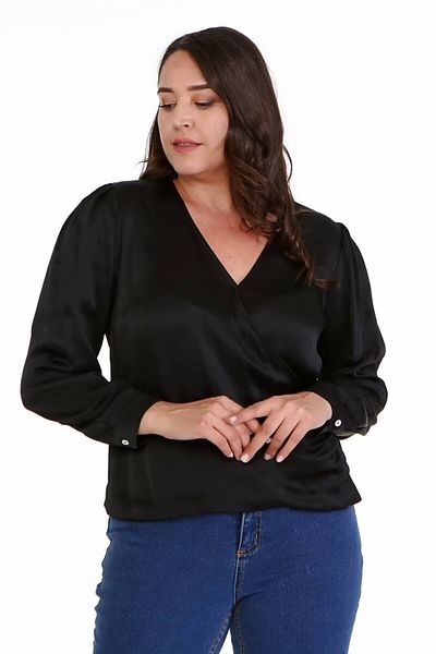 MYLİNE Padded Pleat Detail Wrap Blouse