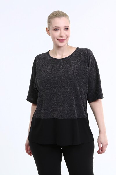 MYLİNE 3/4 Sleeve Front Glitter Blouse
