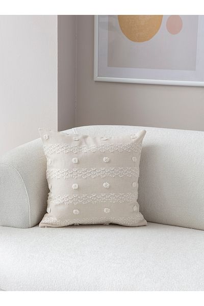 BUGİ HOME COLLECTİON Husă de pernă din in brodat cu pumn geometric 43x43cm, husă de pernă decorativă