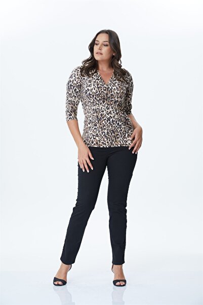 MYLİNE Bluză tricotată tip wrap cu imprimeu leopard