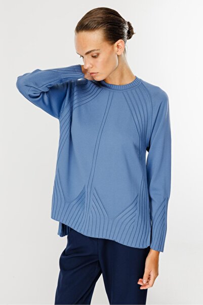 accort Kendinden Desenli Triko Kazak-İNDİGO