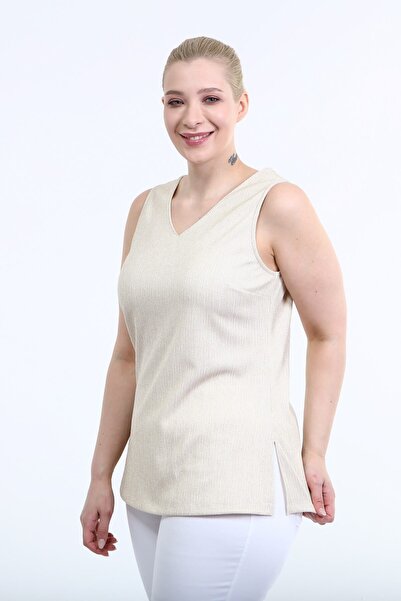 MYLİNE Sleeveless V-Neck Glitter Blouse