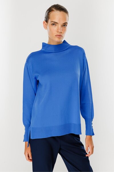 accort Yarım Balıkçı Basic Triko Kazak-SAX