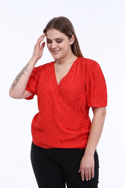 MYLİNE Padded Pleat Detail Wrap Blouse