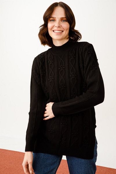 accort Half Fisherman Patterned Knitwear Tunic - BLACK