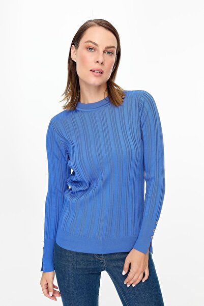 accort Kolu Düğmeli Sıfır Yaka Triko Kazak-SAX