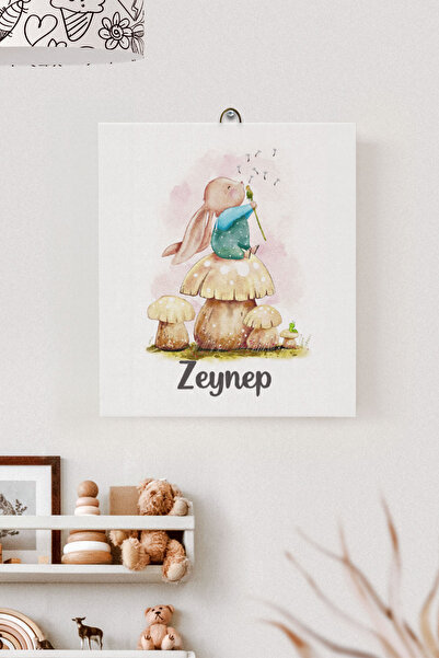Lilabio İsme Özel Çocuk Odası Kanvas Tablo Tavşan (17x21 Cm)