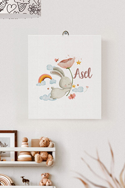 Lilabio İsme Özel Çocuk Odası Kanvas Tablo Tavşan (17x21 Cm)