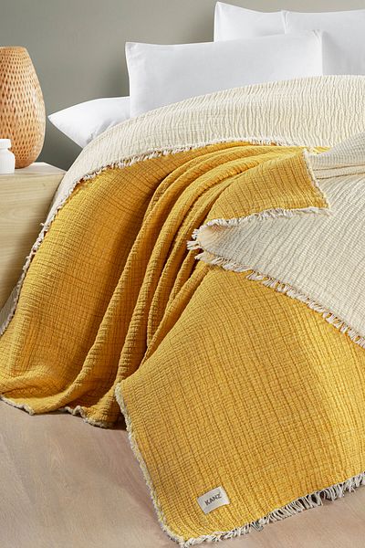 Kanz Double 5 Layer Filled Muslin Bedspread - Yellow