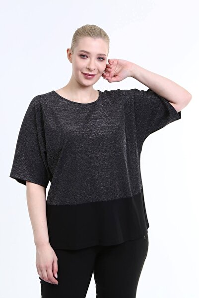 MYLİNE 3/4 Sleeve Front Glitter Blouse