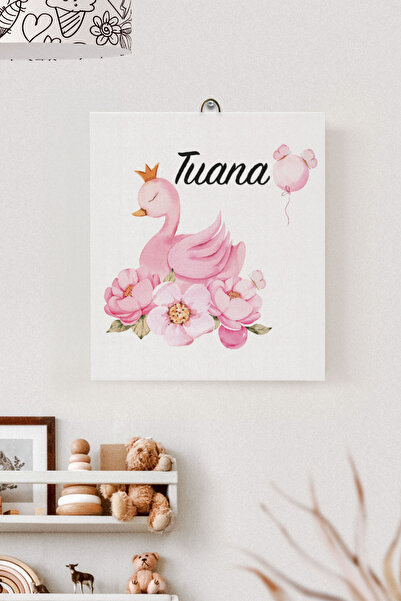 Lilabio İsme Özel Çocuk Odası Kanvas Tablo Kuğu (17x21 Cm)