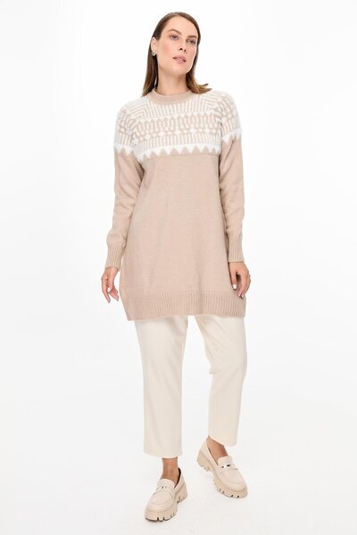 accort Desen Geçişli Triko Tunik-TAŞ