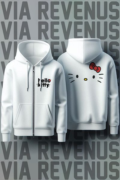 Vordevia Front and Back Printed Unisex Zippered Hooded White Sweatshirt Cardigan