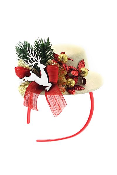 Lora Wedding Christmas Themed Cute Cream Color Party Hat with Wooden White Deer