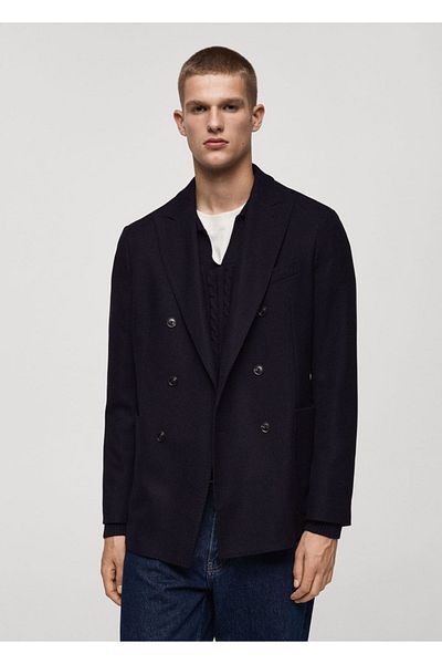 MANGO Man Slim Fit Twill Double Breasted Blazer Jacket