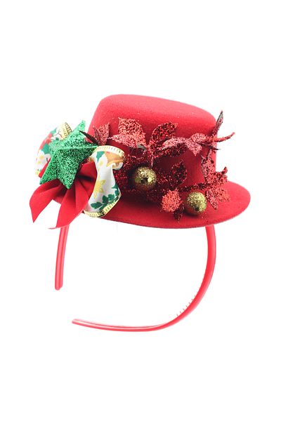 Lora Wedding Christmas Themed Cute Red Color Party Hat with Lurex Leaf and Stars