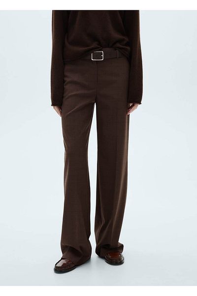 MANGO Woman Checkered Straight Cut Trousers