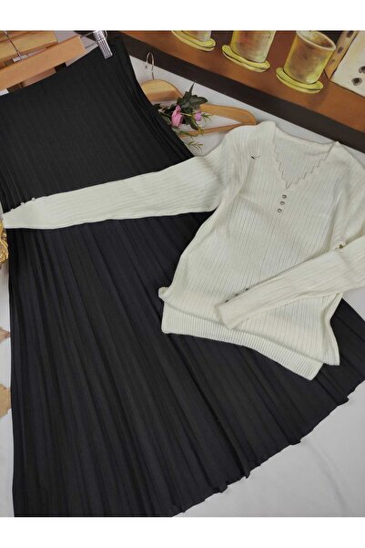 ALMİNA Duble Knitted Fabric Thin Pleated Skirt