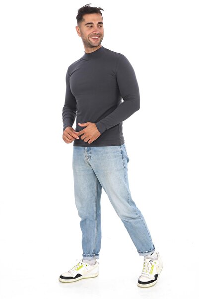 penyebizden Zakouřené pánské tričko Slim Fit Bavlna Lycra - Stojací límec