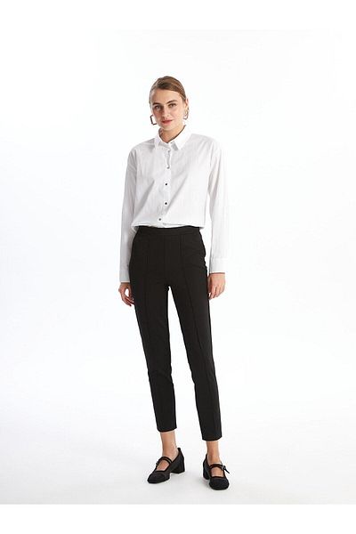 LC Waikiki LCWAIKIKI Pantaloni negri clasici cu talie elastică pentru femei cu talie înaltă
