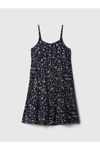 GAP Kız Çocuk Lacivert Çiçek Desenli Düğmeli Slip Elbise