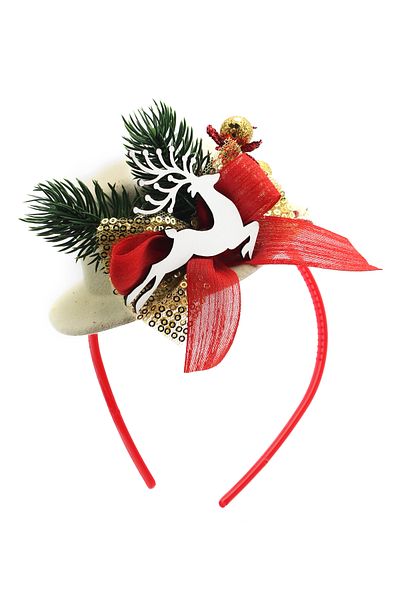Lora Wedding Christmas Themed Cute Cream Color Party Hat with Wooden White Deer