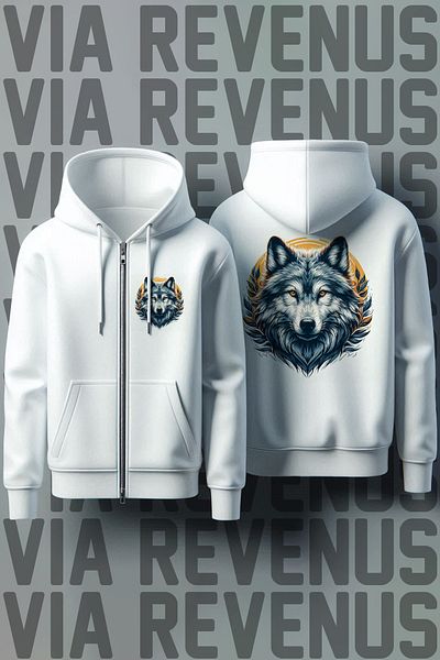 Vordevia Wolf Front and Back Printed Unisex Zippered Hooded White Sweatshirt Cardigan