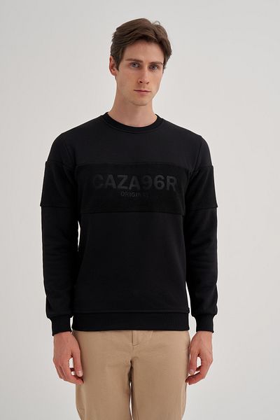 Cazador 24Kceeo05082 Black Men's Crew Neck Logo Embroidered Fleece Sweat