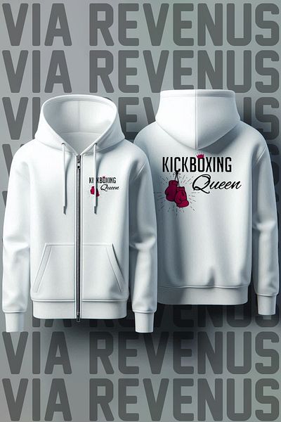 Vordevia Kick Boxing Queen Front and Back Printed Unisex Zippered Hooded White Sweatshirt Cardigan