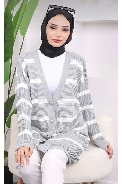 Modark سترة تريكو نسائية ذات لونين بأزرار طويلة