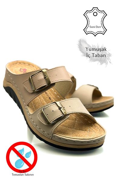 sermoda Απαλές και ελαφριές γυναικείες αθλητικές παντόφλες - Διπλή αγκράφα, χοντρή σόλα 521/1 Powder Mink