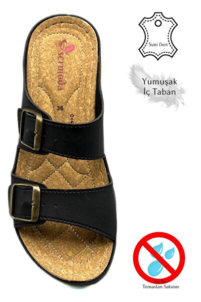 sermoda Απαλές και ελαφριές αθλητικές παντόφλες για γυναίκες - Διπλή αγκράφα, χοντρή σόλα 521/1 Μαύρο