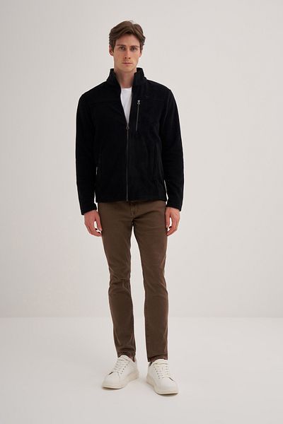 Cazador 24kceeo05633 Cardigan negru pentru bărbați, cu fermoar, cu 3 buzunare, din fleece