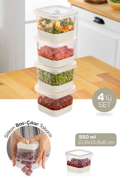 Vienev 550 ml White Silicone Based 4 Piece Deep Freezer and Freezer Storage Container