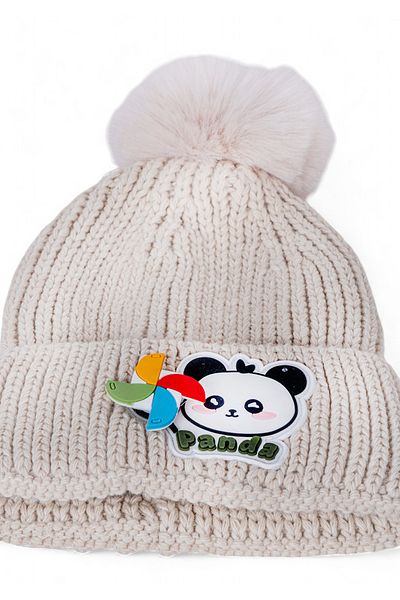 Eke Tekstil Children's Pompom Folded Panda Embroidered Beret