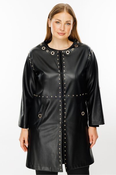 Moda İlgi Modailgi Kuşgözü ve Trok Detaylı Deri Kap Siyah