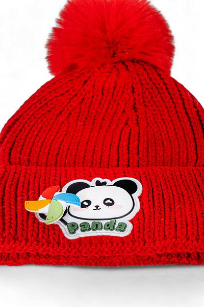 Eke Tekstil Children's Pompom Folded Panda Embroidered Beret