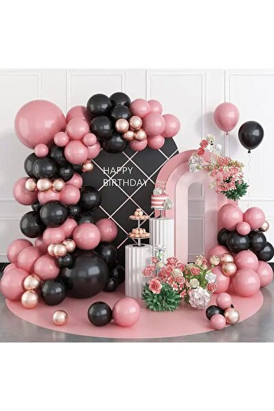 DÜVENCİ TİCARET مجموعة بالونات مختلطة باللون الأسود والوردي