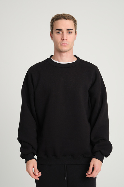 3 ROPE Hanorac unisex oversize cu decolteu crew din bumbac de bază cu 3 fire ...