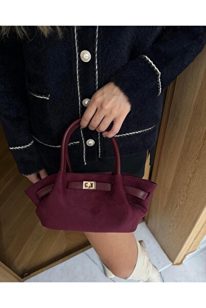 Tina İstanbul Geanta Mini Nubuck Rosie Claret - Detaliata cu centura