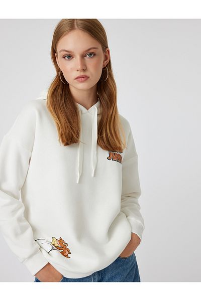 Koton Tom and Jerry Licensed Oversize Hooded Sweatshirt - Back Printed