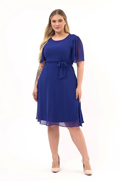 Genel Markalar Apsen Kadın Büyük Beden Melek Kol Midi Boy Şifon Elbise 4257-110