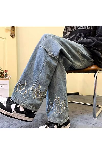 ARDSU Men's Hipap Jeans - Pacalari Flame Embroidered,