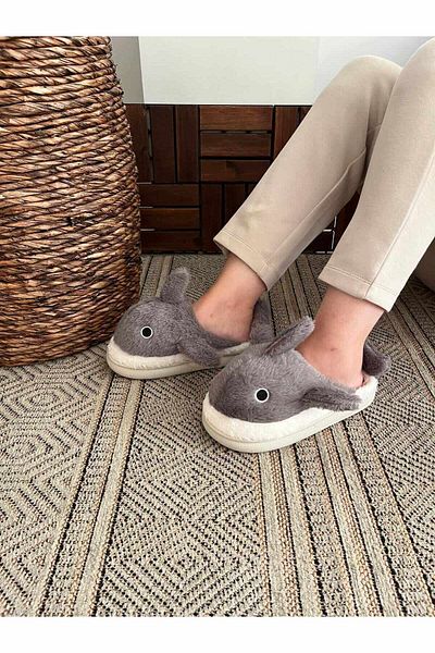Behtah Kundura Women's Fur Lined Warm Lined Shark Figure House Slippers - Silent Sole
