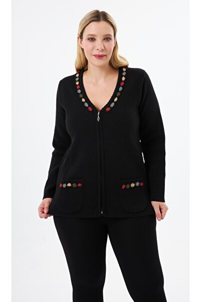 BELİN Belin Fermuarlı Motif İşlemeli Yün Ceket