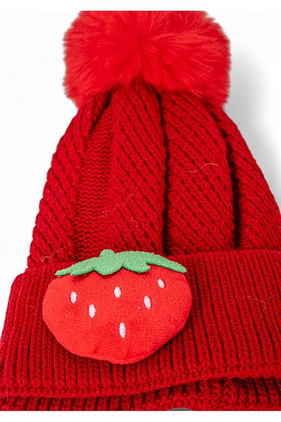 Eke Tekstil Girl's Pompom Folded Toy Fruit Embroidered Beret