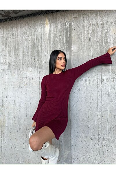 Kurtayfashion Rochie de tricotaje de iarnă mini cu nervuri de damă